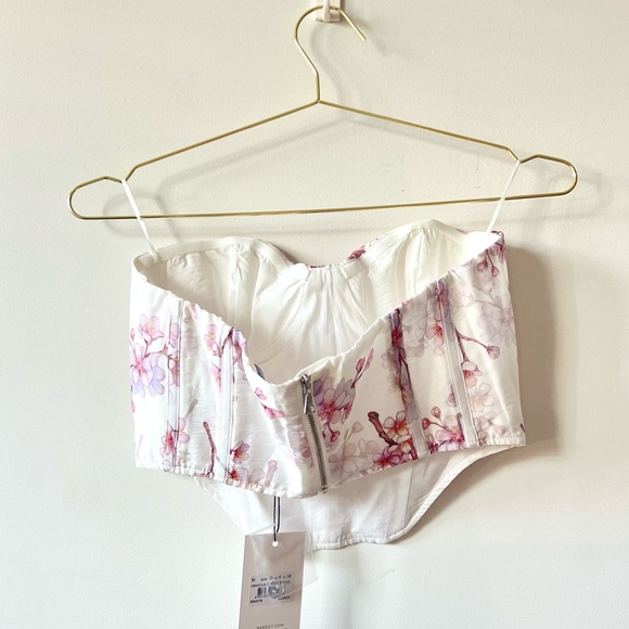 NWT Bardot White Bustier/Corset w/ Pink Cherry Blossom Floral Print 🌸 - Picture 4 of 6
